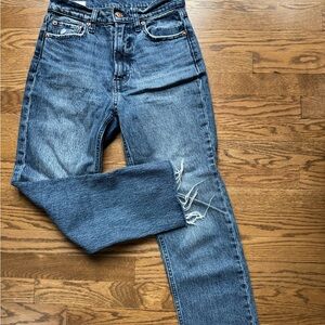 GAP Blue Straight Leg Jeans with Distressed Details